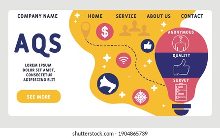 Plantilla de diseño de sitios web vectores. AQS - Acrónimo de la Encuesta de Calidad. fondo de concepto de negocio. ilustración para banner de sitio web, materiales de marketing, presentación de negocios, publicidad en línea. 