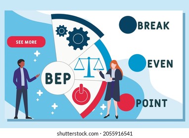Vector website design template . BEP - Break-Even Point acronym. business concept. illustration for website banner, marketing materials, business presentation, online advertising.