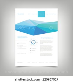 Vector website design template with blue polygonal background