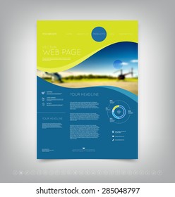 Vector website design template with blurred helicopters on the background