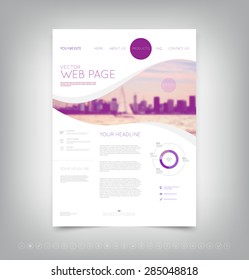 Vector website design template with blurred city scape and a sailboat on the background