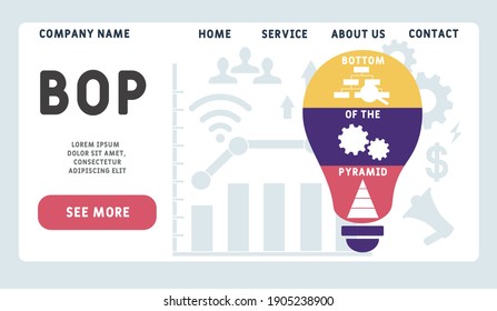 Vector website design template . BOP - Bottom of the Pyramid acronym. business concept background. illustration for website banner, marketing materials, business presentation, online advertising. 