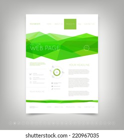Vector website design template with bright green polygonal background