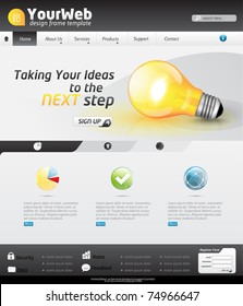 Vector Website Design Template with business elements, detailed icons and lightbulb