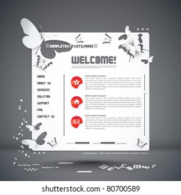 Vector Website Design Template With Butterflies Cut-out Patterns