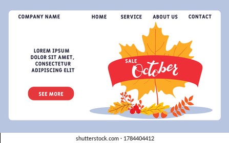 Vector website design template. A card with a seasonal offer from the store. Shop sale in October. Autumn offer of discounts. Hot Price Landing Page Concepts for Websites and Mobile Applications.
