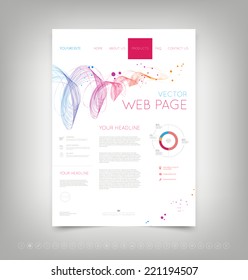 Vector website design template with colorful dynamic wave and set of icons