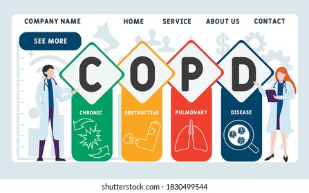 Vector website design template . COPD - Chronic Obstructive Pulmonary Disease. acronym medical concept. illustration for website banner, marketing materials, business presentation, online advertising.