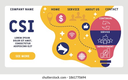 Vector website design template . CSI - Continual Service Improvement acronym, business concept. illustration for website banner, marketing materials, business presentation, online advertising.