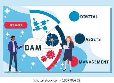Vector website design template . DAM - Digital Assets Management acronym, business concept. illustration for website banner, marketing materials, business presentation, online advertising.