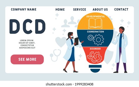 Vector website design template . DCD - Developmental Coordination Disorder acronym. medical concept. illustration for website banner, marketing materials, business presentation, online advertising.