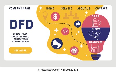 Vector website design template . DFD - Data Flow Diagram acronym, business concept. illustration for website banner, marketing materials, business presentation, online advertising