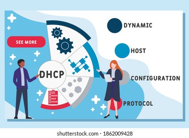 Vector website design template . DHCP - Dynamic Host Configuration Protocol acronym, business concept. illustration for website banner, marketing materials, business presentation, online advertisin