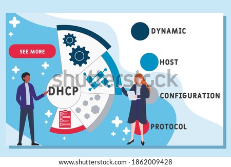Vector website design template . DHCP - Dynamic Host Configuration Protocol acronym, business concept. illustration for website banner, marketing materials, business presentation, online advertisin