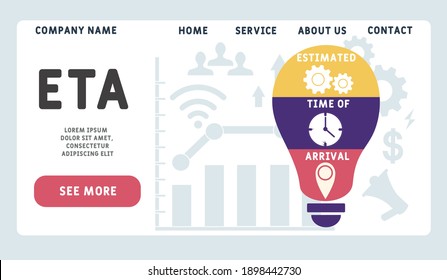 Vector website design template . ETA - Estimated Time of Arrival  acronym. business concept background. illustration for website banner, marketing materials, business presentation, online advertising.