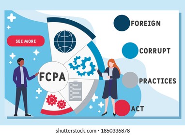 Vector website design template . FCPA - foreign corrupt practices act acronym, business concept. illustration for website banner, marketing materials, business presentation, online advertising.