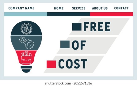 Vector website design template . FOC - Free Of Cost acronym. business concept. illustration for website banner, marketing materials, business presentation, online advertising.