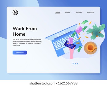 Vector website design template. A freelancer works comfortably at home . Landing page concepts for website and mobile development. Modern flat design