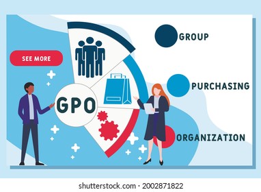 Vector website design template . GPO - Group Purchasing Organization  acronym. business concept. illustration for website banner, marketing materials, business presentation, online advertising.