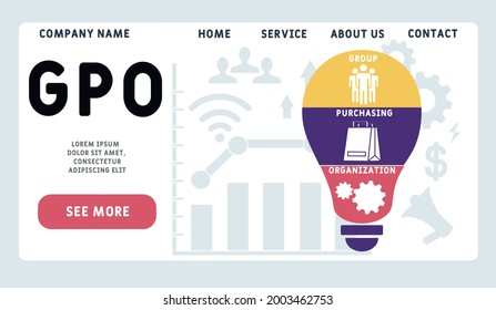 Vector website design template . GPO - Group Purchasing Organization  acronym. business concept. illustration for website banner, marketing materials, business presentation, online advertising.