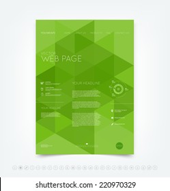 Vector website design template with green geometric background and set of icons