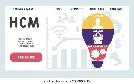 Vector website design template . HCM - Human Capital Management acronym. business concept. illustration for website banner, marketing materials, business presentation, online advertising.