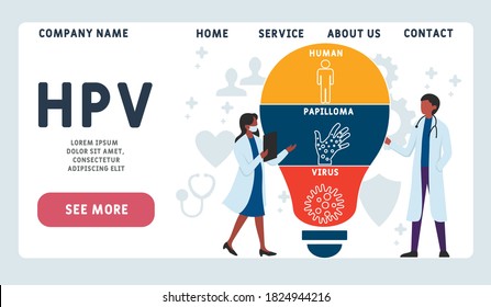 Vector website design template . HPV - Human Papilloma Virus, acronym medical concept. illustration for website banner, marketing materials, business presentation, online advertising.