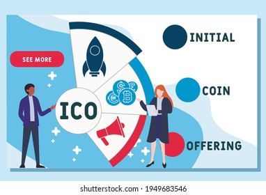 Vector website design template . ICO - Initial Coin Offering acronym. business concept background. illustration for website banner, marketing materials, business presentation, online advertising