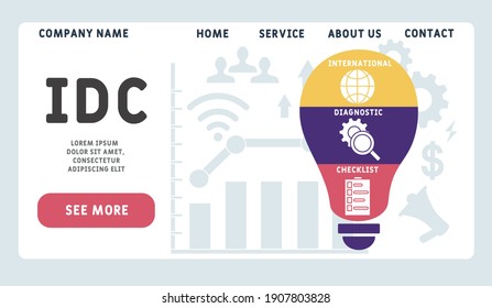 Vector website design template . IDC - International Diagnostic Checklist acronym. business concept background. illustration for website banner, marketing materials, business presentation, online 