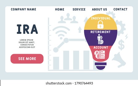 Plantilla de diseño de sitios web vectores. IRA - Ilustración de la Cuenta de Jubilación Individual para banner del sitio web, materiales de marketing, presentación de negocios, publicidad en línea.