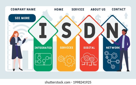 Vector website design template . ISDN - Integrated Services Digital Network acronym. business concept. illustration for website banner, marketing materials, business presentation, online advertising.