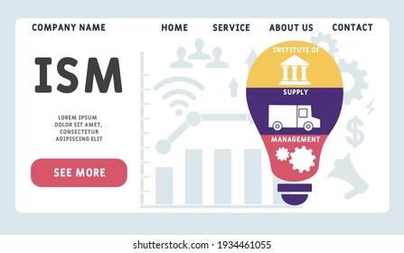 Plantilla de diseño de sitios web vectores. ISM - Instituto de Gestión de Suministros   fondo de concepto de negocio. ilustración para banner de sitio web, materiales de marketing, presentación empresarial