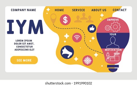 Vector website design template . IYM - Improve Your Motivation acronym. business concept. illustration for website banner, marketing materials, business presentation, online advertising.