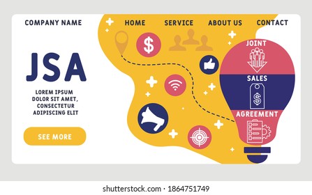 Vector website design template . JSA - Joint Sales Agreement acronym, business concept. illustration for website banner, marketing materials, business presentation, online advertising