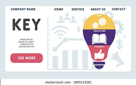 Vector website design template . KEY - Keep Educating Yourself acronym. business concept background. illustration for website banner, marketing materials, business presentation, online advertising.
