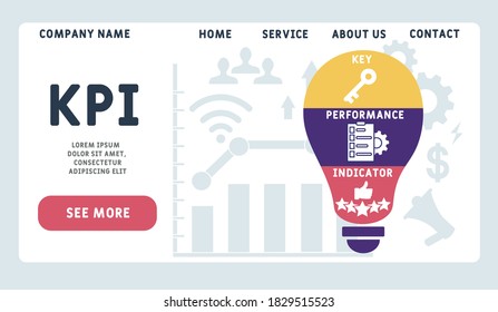 Vector website design template . KPI - key performance indicators acronym, business concept. illustration for website banner, marketing materials, business presentation, online advertising.