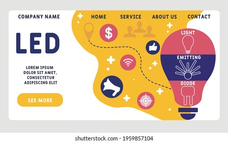 Vector website design template . LED - Light Emitting Diode acronym. business concept background. illustration for website banner, marketing materials, business presentation, online advertising