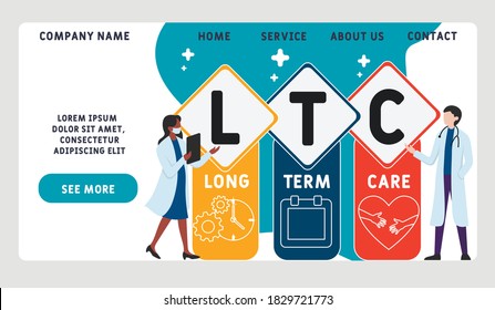 Vector website design template . LTC - Long Term Care. acronym medical concept. illustration for website banner, marketing materials, business presentation, online advertising.