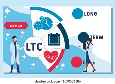 Vector website design template . LTC - Long Term Care. acronym medical concept. illustration for website banner, marketing materials, business presentation, online advertising.