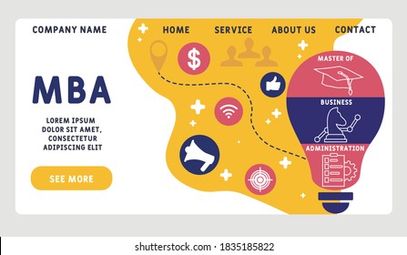 Vector website design template . mba - master of business administration acronym, business concept. illustration for website banner, marketing materials, business presentation, online advertising.