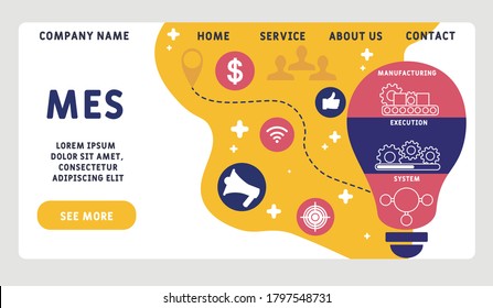 Vector website design template . MES - Manufacturing Execution System illustration for website banner, marketing materials, business presentation, online advertising.
