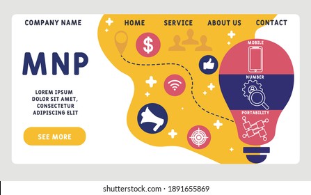 Vector website design template . MNP - Mobile Number Portability acronym. business concept background. illustration for website banner, marketing materials, business presentation, online advertising. 