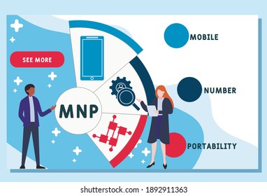 Vector website design template . MNP - Mobile Number Portability acronym. business concept background. illustration for website banner, marketing materials, business presentation, online advertising. 