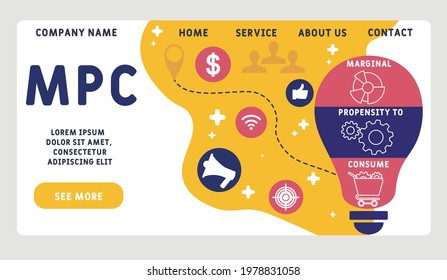 Vector website design template . MPC - Marginal Propensity to Consume acronym. business concept. illustration for website banner, marketing materials, business presentation, online advertising.