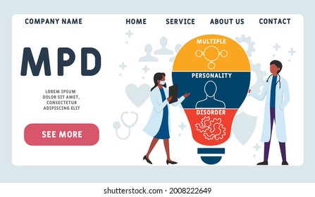 Vector website design template . MPD - Multiple Personality Disorder acronym. medical  concept. illustration for website banner, marketing materials, business presentation, online advertising.