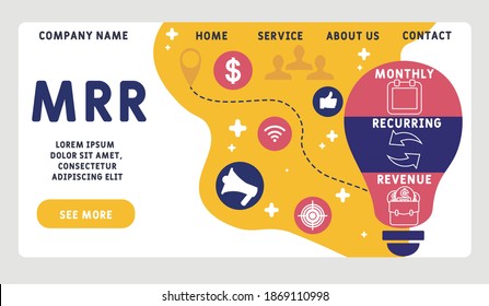 Vector website design template . MRR - Monthly Recurring Revenue acronym, business concept. illustration for website banner, marketing materials, business presentation, online advertising