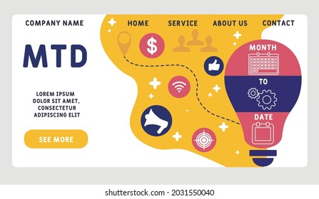 Vector website design template . MTD - Month To Date acronym. business concept. illustration for website banner, marketing materials, business presentation, online advertising.