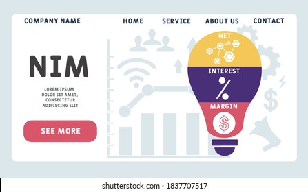 Vector website design template . NIM - Net Interest Margin acronym, business concept. illustration for website banner, marketing materials, business presentation, online advertising.