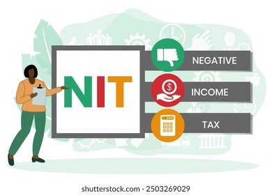 Vector website design template . NIT - Negative Income Tax acronym. business concept. illustration for website banner, marketing materials, business presentation, online advertising.