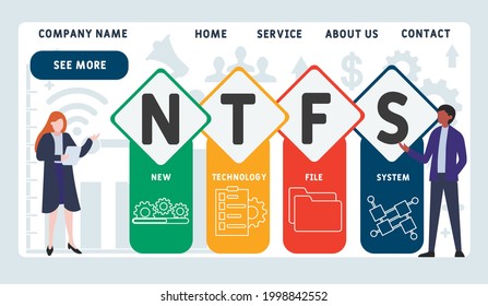 Vector website design template . NTFS - New Technology File System acronym. business concept. illustration for website banner, marketing materials, business presentation, online advertising.
